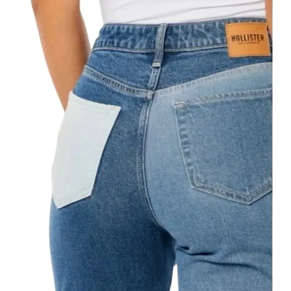 HOLLISTER ULTRA HIGH-RISE PATCHWORK COLOR WASH MOM DENIM JEANS STRETCH SIZE 13R